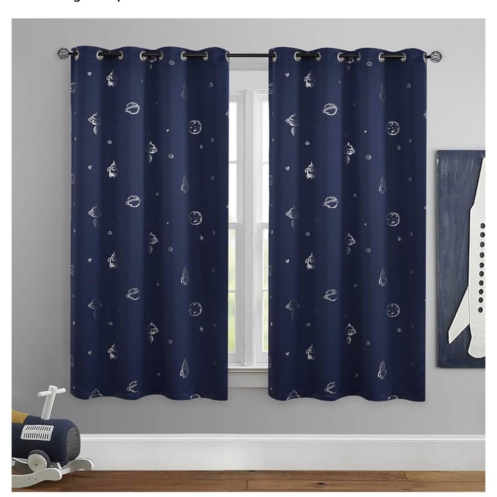 Space theme - Black out curtains - navy blue - 63 inch - nursery